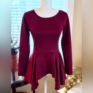Eien Burgundy Long Sleeve Peplum Top